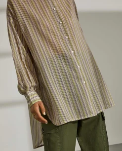 Camisa para mulher de algodão comprida com padrão de riscas|LION OF PORCHES Cheap