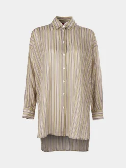 Camisa para mulher de algodão comprida com padrão de riscas|LION OF PORCHES Cheap