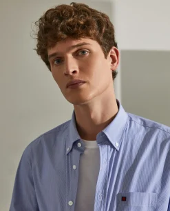 Camisa regular fit com padrão de riscas|LION OF PORCHES Store