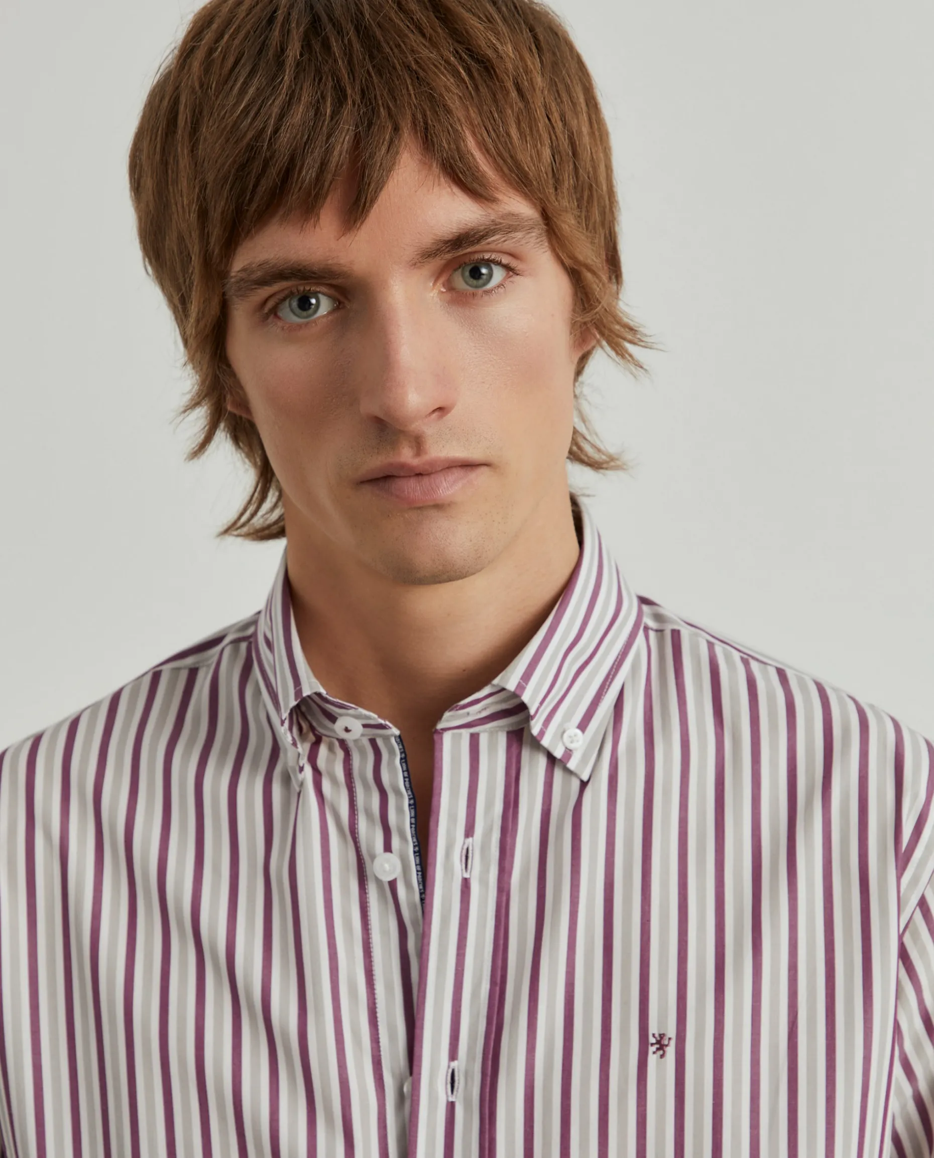 Camisa regular fit com padrão de riscas|LION OF PORCHES Best Sale