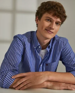 Camisa regular fit de algodão com padrão de riscas|LION OF PORCHES New