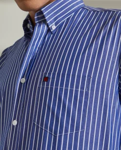 Camisa regular fit de algodão com padrão de riscas|LION OF PORCHES New