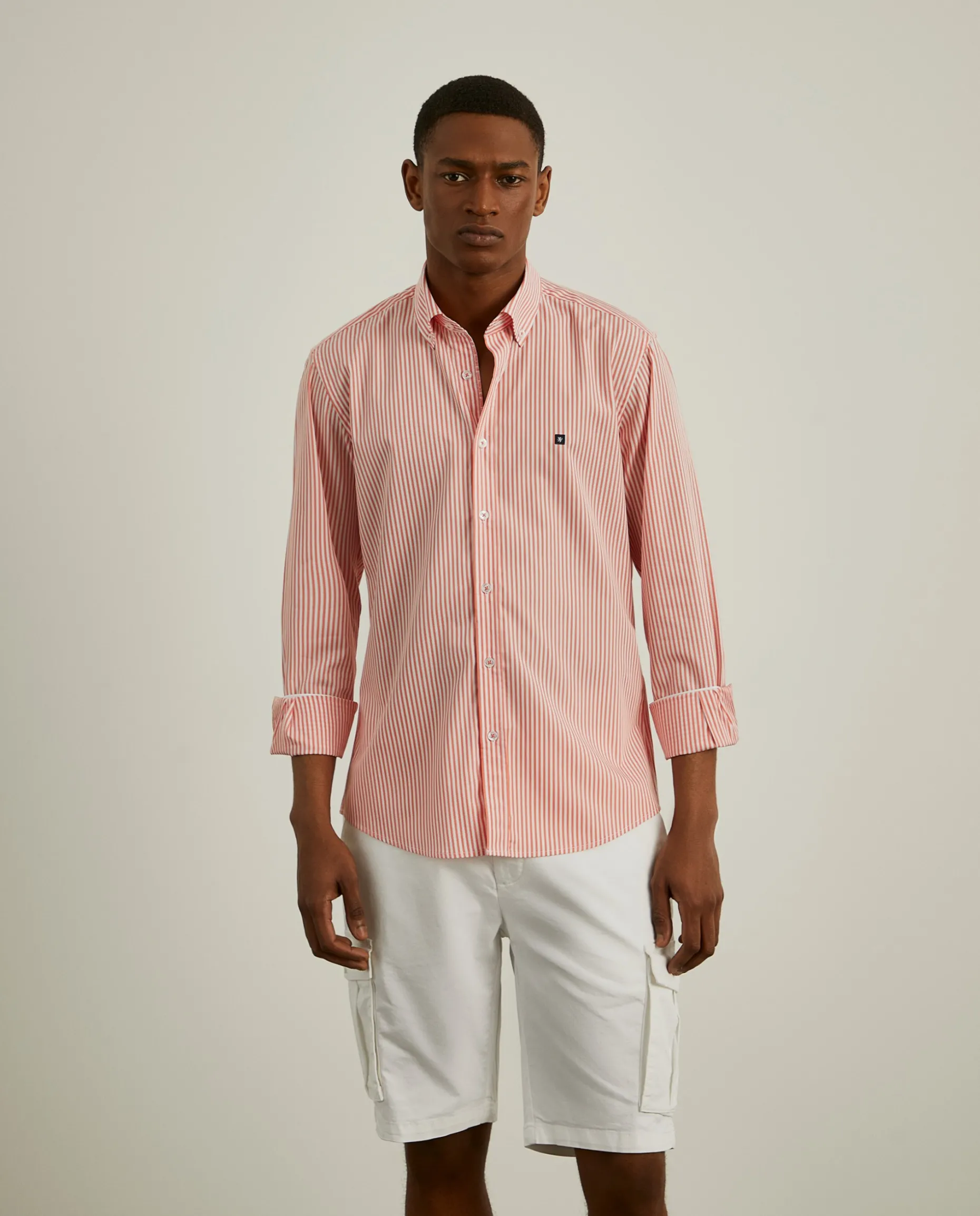 Camisa slim fit com padrão de riscas|LION OF PORCHES Flash Sale