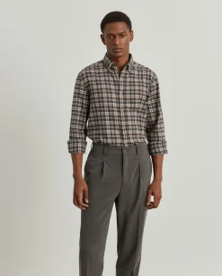 Camisa slim fit de algodão com padrão de xadrez|LION OF PORCHES Store