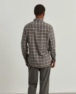 Camisa slim fit de algodão com padrão de xadrez|LION OF PORCHES Store