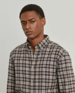 Camisa slim fit de algodão com padrão de xadrez|LION OF PORCHES Store