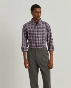 Camisa slim fit de algodão com padrão de xadrez|LION OF PORCHES Hot