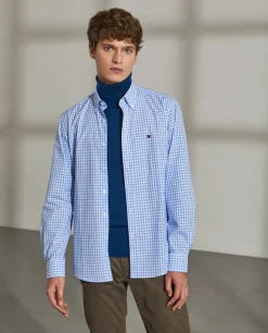 Camisa slim fit de algodão com padrão de xadrez|LION OF PORCHES Flash Sale