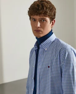 Camisa slim fit de algodão com padrão de xadrez|LION OF PORCHES Flash Sale