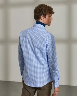 Camisa slim fit de algodão com padrão de xadrez|LION OF PORCHES Flash Sale