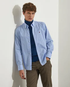 Camisa slim fit de algodão com padrão de xadrez|LION OF PORCHES Flash Sale