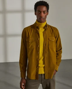 Camisa slim fit de bombazine em cor lisa|LION OF PORCHES Fashion
