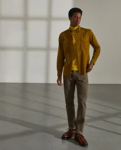 Camisa slim fit de bombazine em cor lisa|LION OF PORCHES Fashion