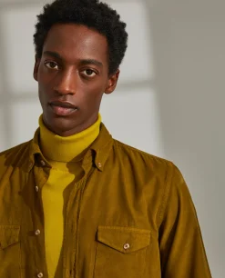 Camisa slim fit de bombazine em cor lisa|LION OF PORCHES Fashion