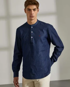 Camisa slim fit denim com carcela de polo|LION OF PORCHES Sale