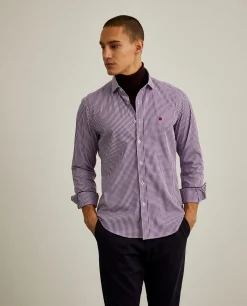 Camisa slim fit em algodão padrão quadrados|LION OF PORCHES Clearance