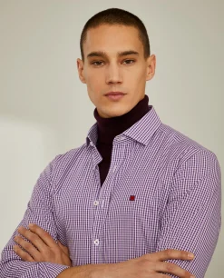 Camisa slim fit em algodão padrão quadrados|LION OF PORCHES Clearance
