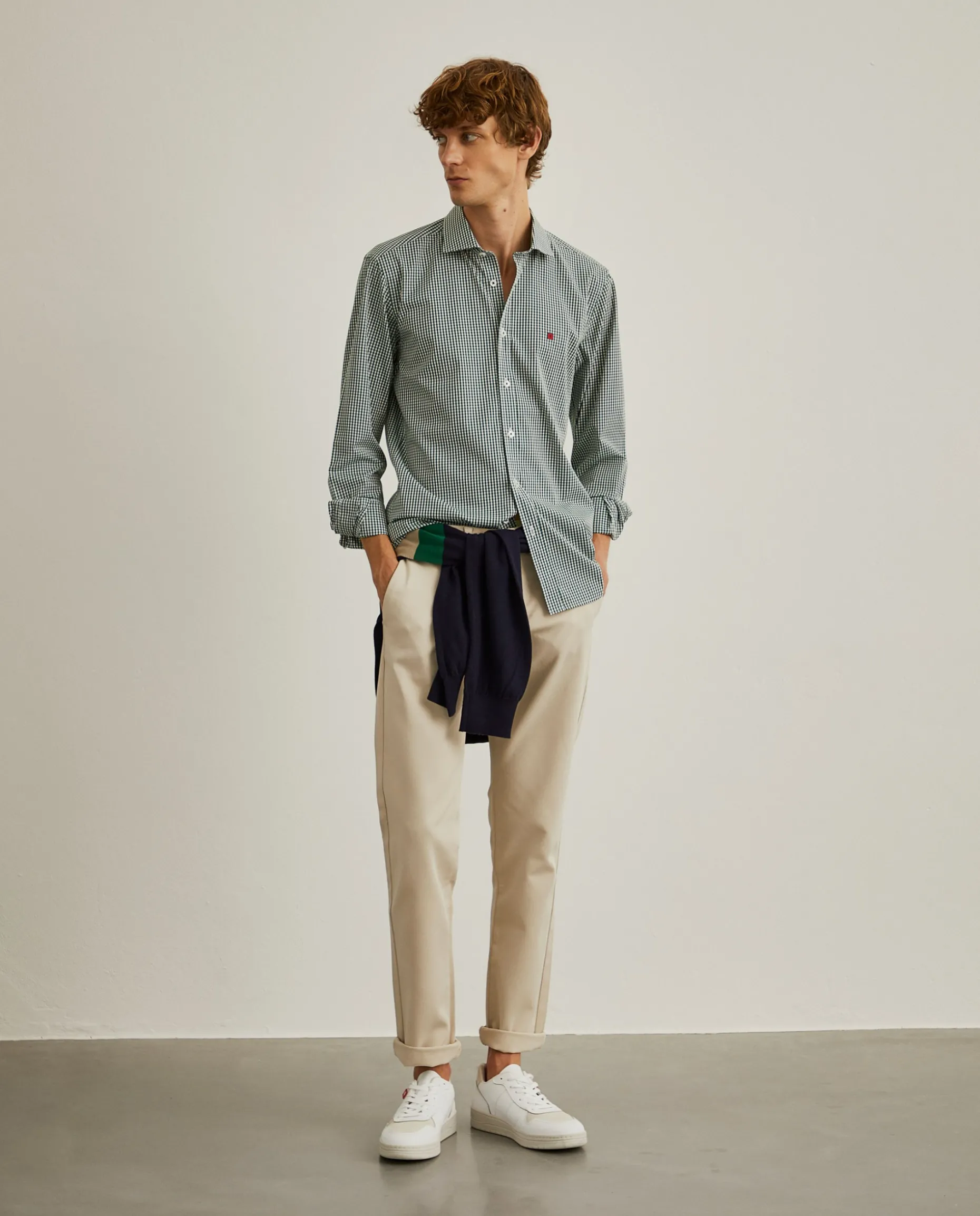 Camisa slim fit em algodão padrão quadrados|LION OF PORCHES Discount