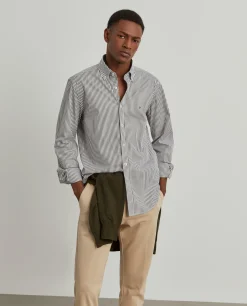 Camisa slim fit em algodão às riscas|LION OF PORCHES Fashion