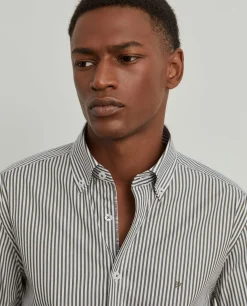 Camisa slim fit em algodão às riscas|LION OF PORCHES Fashion