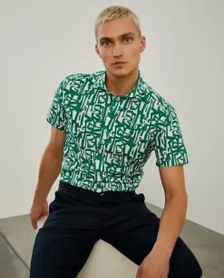 Camisa slim fit em linho com padrão all over|LION OF PORCHES New