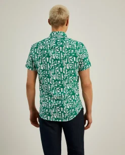 Camisa slim fit em linho com padrão all over|LION OF PORCHES New