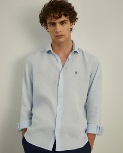 Camisa slim fit em linho garment dye|LION OF PORCHES Outlet