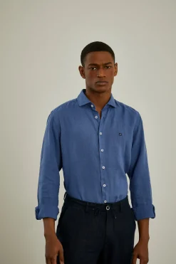 Camisa slim fit em linho garment dye|LION OF PORCHES Discount