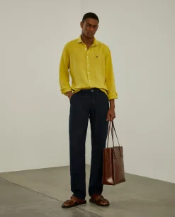 Camisa slim fit em linho garment dye|LION OF PORCHES Flash Sale