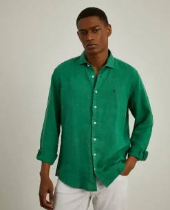 Camisa slim fit em linho garment dye|LION OF PORCHES Best Sale