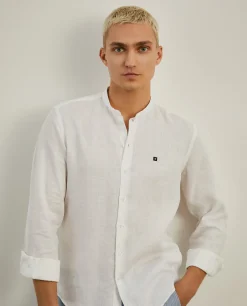 Camisa slim fit em linho gola mandarim|LION OF PORCHES Cheap