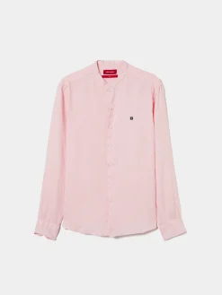 Camisa slim fit em linho com gola mandarim|LION OF PORCHES Cheap