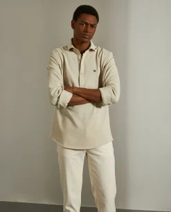 Camisa slim fit em malha piqué com carcela de polo|LION OF PORCHES Online