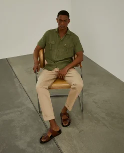 Camisa slim fit manga curta em linho|LION OF PORCHES Hot