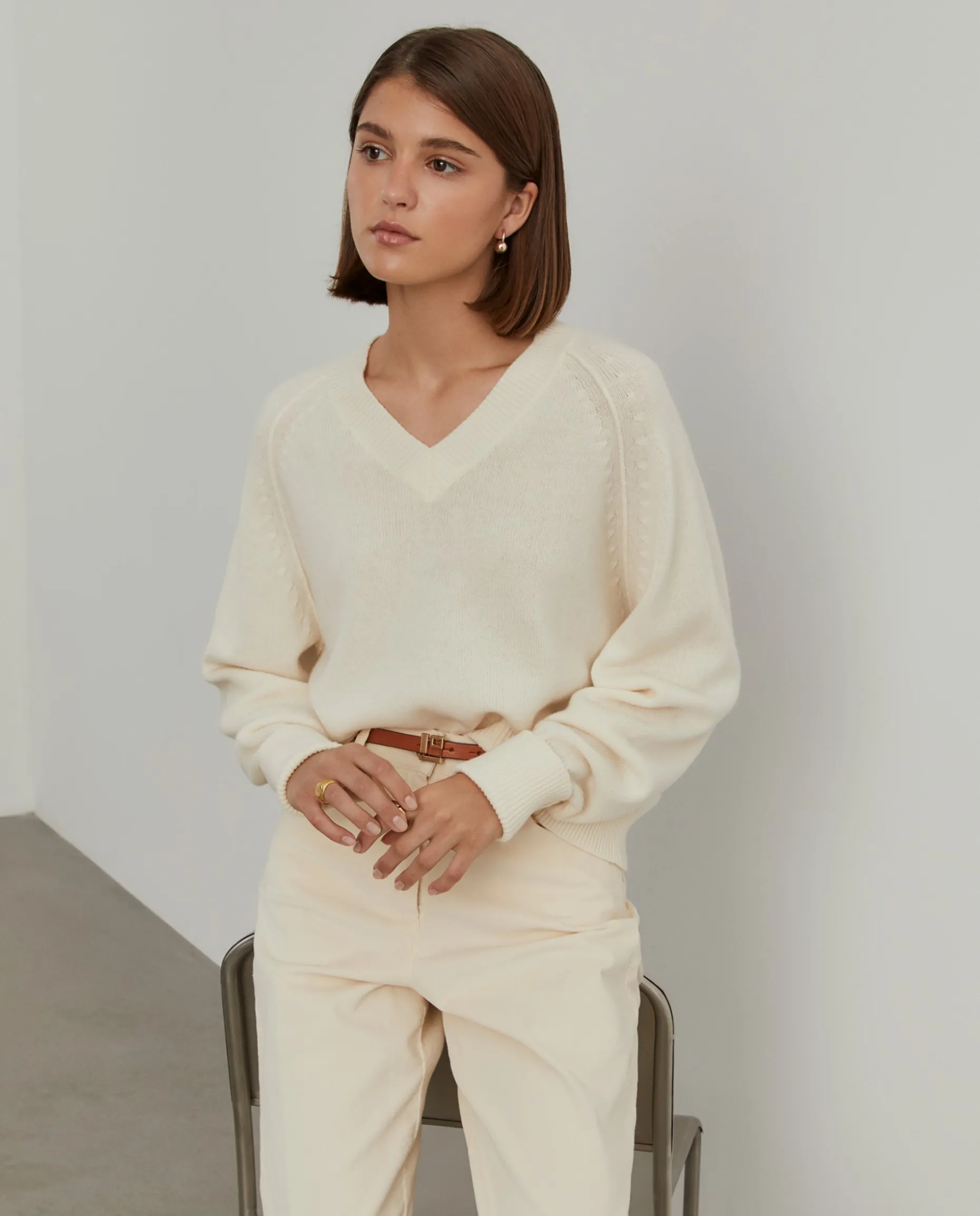 Camisola de lã decote em V|LION OF PORCHES Flash Sale