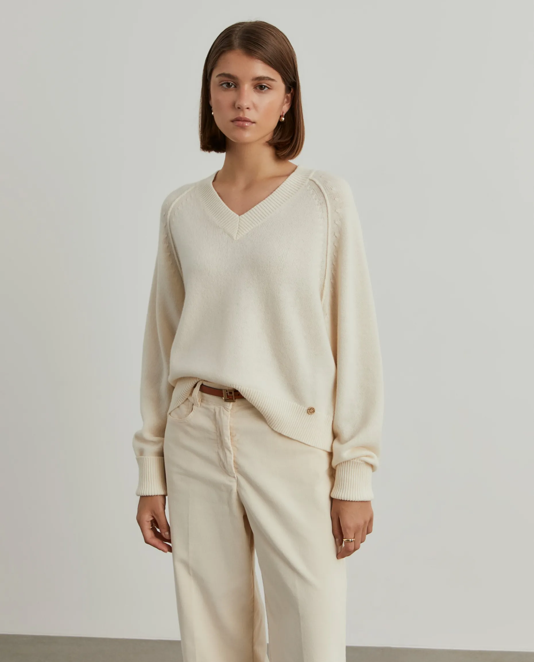 Camisola de lã decote em V|LION OF PORCHES Flash Sale