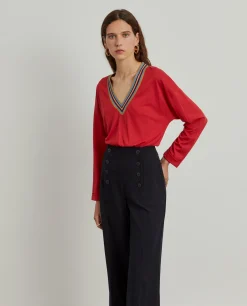 Camisola de malha em liocel e algodão com riscas|LION OF PORCHES Online