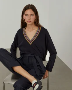 Camisola de malha em liocel e algodão com riscas|LION OF PORCHES Best