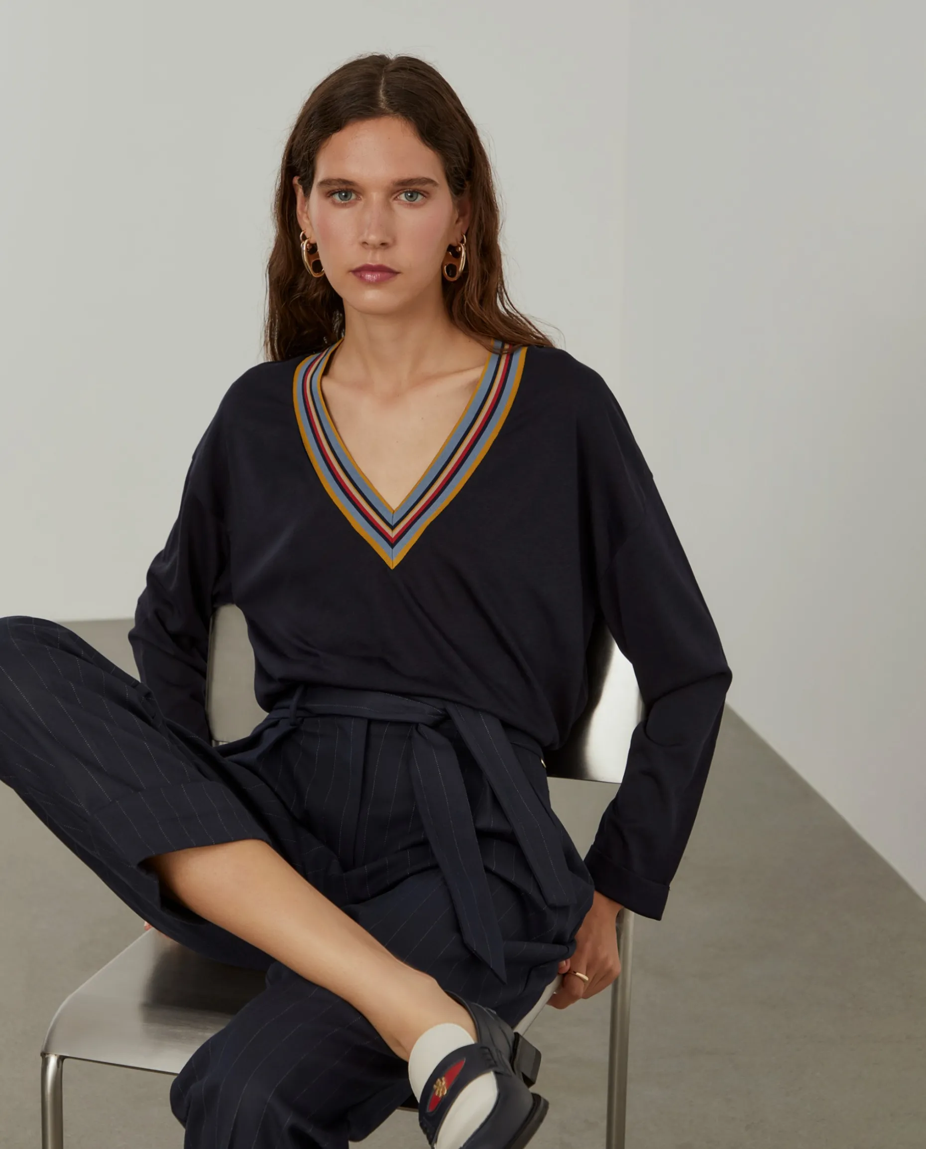 Camisola de malha em liocel e algodão com riscas|LION OF PORCHES Best