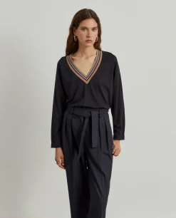 Camisola de malha em liocel e algodão com riscas|LION OF PORCHES Best