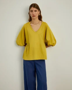 Camisola decote em V com manga abalonada|LION OF PORCHES Cheap