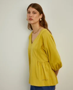 Camisola decote em V com manga abalonada|LION OF PORCHES Cheap