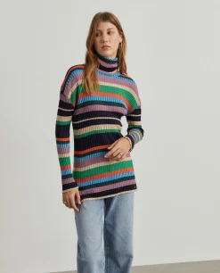 Camisola gola alta riscas multicolores|LION OF PORCHES Store