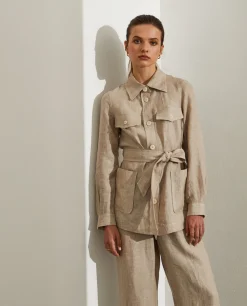 Overshirt para mulher de linho com cinto e bolsos|LION OF PORCHES Hot
