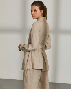 Overshirt para mulher de linho com cinto e bolsos|LION OF PORCHES Hot