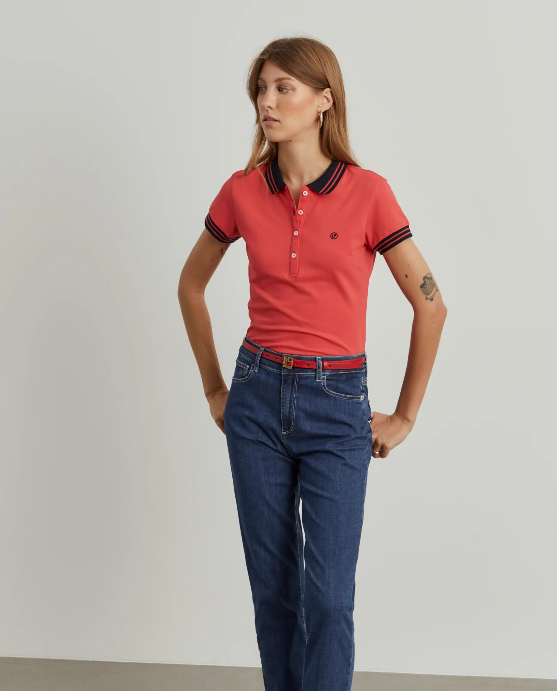 Polo piqué bicolor em algodão|LION OF PORCHES Outlet