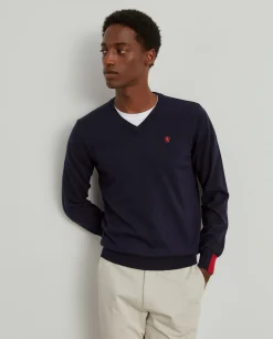 Pullover de lã com decote em V|LION OF PORCHES Discount