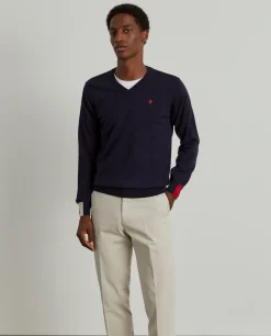 Pullover de lã com decote em V|LION OF PORCHES Discount