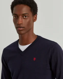 Pullover de lã com decote em V|LION OF PORCHES Discount