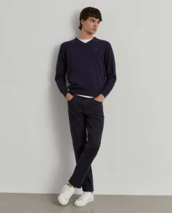 Pullover de lã decote em V|LION OF PORCHES Shop